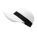 White straw sun hat with black ribbon trim featuring a classic equestrian silhouette - One Size / White