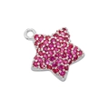 Macro detail of star pendant with pink pavé crystals and polished silver finish - Platinum Plated Rose Red Zirconia