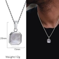 Collana ottagonale in acciaio con intarsio in madreperla bianca per uomo e donna, 26mm - Pendaglio Ottagonale in Madreperla Bianca + Catena a Corda(HN0138S0202)