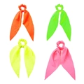Elastici neon per capelli con lunghi nastri in arancione, verde, giallo e rosa - Set di 4 elastici con nastro / Colorato
