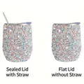12oz glitter rhinestone wine tumbler in white and colorful diamond finishes with straws - Iridescent White