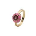 Rosafarbener Emaille-Ring mit bösem Blick in Goldoptik und Zirkonia-Stein-Besatz - Einstellbar Offen / Rosa