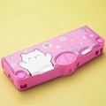 Pink multi-functional pencil case for girls with cute cartoon bear and tool buttons - Pink Bear