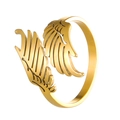 Anello regolabile in acciaio inossidabile dorato con design a ali di angelo piumate - Ali d'Angelo/Piuma / 16 Oro 8891