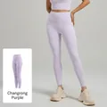 Pantalon de yoga taille haute lilas avec large ceinture et finition mate et lisse - S / Violet Changrong