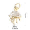Macro shot of gold jellyfish charm with clear gemstone and product dimensions - Jellyfish (DZ-1758)
