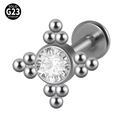 G23 titanium labret stud with sparkling crystal and silver beaded cluster detail - G23 Titanium 1.2*6mm