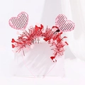 Pink Valentine's headband with large sequined hearts and festive tinsel fringe decor - Pink Sequin Heart Tinsel Headband (No. 22)
