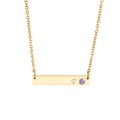 Gold bar necklace featuring a round purple crystal inlay and small heart engraving - Purple Crystal Style (KN202646-KFC)
