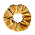 Golden velvet scrunchie for hair with tie-dye texture and shiny finish on white background - Yellow