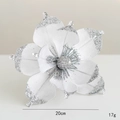 20cm white artificial magnolia flower with silver glitter for Christmas tree decor - 20cm / White
