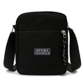 Borsa a tracolla da uomo in nylon nero con etichetta sportiva e spallina regolabile - Nero