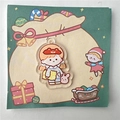 Cute acrylic Christmas girl keychain with pillow and rabbit on festive backing card - Pajamas Pillow Girl (Acrylic Piece Only)