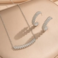 Silver double-row diamond-set spike necklace and earrings set for women - Silver Jewelry Set