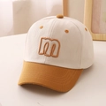 Close-up of children's cotton baseball cap featuring letter M embroidery and stitching details - 54cm (Recommended for 3-10 years) / Orange