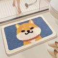 Rectangle blue bathroom mat with cute Shiba Inu dog pattern and non-slip backing - 40*60cm / Akita
