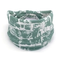 Bohemian style grass green elastic sports headband with retro white print for women - EU 26