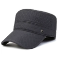 Dark gray quilted flat top military cap for men with thermal fleece lining and ear protection - Adjustable / Flat Top Style Grey