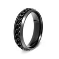 Black 6mm stainless steel spinner ring with a stylish woven chain inlay for couples - 6mm Black Plated + Black Chain / 6