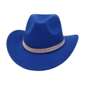 Detail of bright blue wool cowboy hat featuring a double-row pearl and rhinestone band - One Size / Sapphire Blue