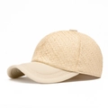 Straw woven baseball cap in beige with mesh visor and breathable texture for outdoors - Beige