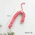 Red and white striped velvet candy cane Christmas ornament, 15cm hanging decoration - Small Cane
