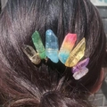 Pettine per capelli da sposa fatto a mano con pietre di cristallo naturali colorate - Cristallo Arcobaleno + Pettine Oro