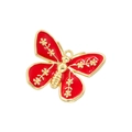 Sweet red enamel butterfly pendant with gold floral patterns and metallic accents - Red