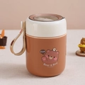 Ins style 304 stainless steel thermal soup cup in beige with cute cartoon bear pattern - 450ml / 450ml Brown Bear Stainless Steel Soup Cup Brown