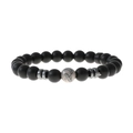Black matte stone bead bracelet with marble center bead and silver spacers for men - Light Gray