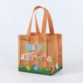 Sac cadeau orange Happy Easter en non-tissé avec motifs d'œufs colorés et lapin - CBD04-Horizontal / 21x20x15cm