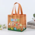 Orange Happy Easter non-woven gift bag with colorful egg and rabbit pattern design - CBD04-Horizontal / 21x20x15cm