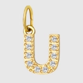 Sparkling gold stainless steel letter J pendant with micro-pave cubic zirconia crystals - Letter U