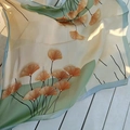 Elegant silk scarf with ginkgo leaf pattern in beige and blue on a wood deck - Green Ginkgo Flower Square Scarf / 65