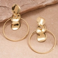 Close-up of gold irregular round earrings with clear crystals on beige stone background - 925 Sterling Silver Earring Post - Irregular Large Hoop Style / Gold