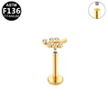 Gold G23 titanium leaf labret stud with inlaid gems and internal thread structure - Gold Leaf