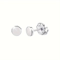 Polished stainless steel round flat stud earrings with butterfly backs on white background - Silver Round Stud Earrings