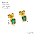 Gold plated stainless steel stud earrings featuring a green rectangular zircon stone - Green (ZE1670G-02)
