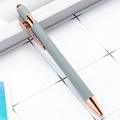 Matte grey aluminum ballpoint pen with rose gold trim and touch screen stylus tip - No-line Style (ai-Black Ink) / Morandi Gray