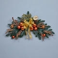 Christmas wall swag with artificial pine needles, orange baubles and golden bow decoration - 70cm Swag Gold (No Lights)