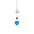 Garden bird crystal suncatcher with blue heart pendant and wire-wrapped metal art - Bird / Medium Blue & White