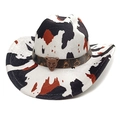 Cappello da cowboy western con stampa mucca e fibbia in metallo con testa di leopardo - M(56-58cm) / Stampa Mucca Bianco