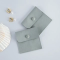 Gray-green faux suede jewelry pouch set with snap button for rings and earrings - Light Green