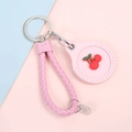 Pink cherry key fob holder with woven strap and creative 3D resin fruit pendant - Hand Strap Style - Cherry