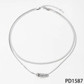 Minimalist double-layered silver stainless steel necklace with four circular rings charm - Silver Necklace (PD1587)