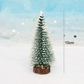 Mini 10cm artificial Christmas tree with snow coating and natural round wooden base - Pine Needle Christmas Tree