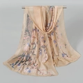 Beige chiffon scarf with Van Gogh almond blossom floral print for summer sun protection - Camel (Almond Blossom Style)