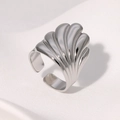 Adjustable silver shell texture stainless steel ring in a minimalist geometric style - Steel