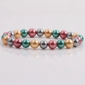 Elegant multi-color faux pearl bracelet featuring champagne, green, rose, and silver beads - 8mm