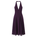 Elegant purple halter neck deep V-neck sleeveless chiffon maxi dress with flared hem - S / Deep purple